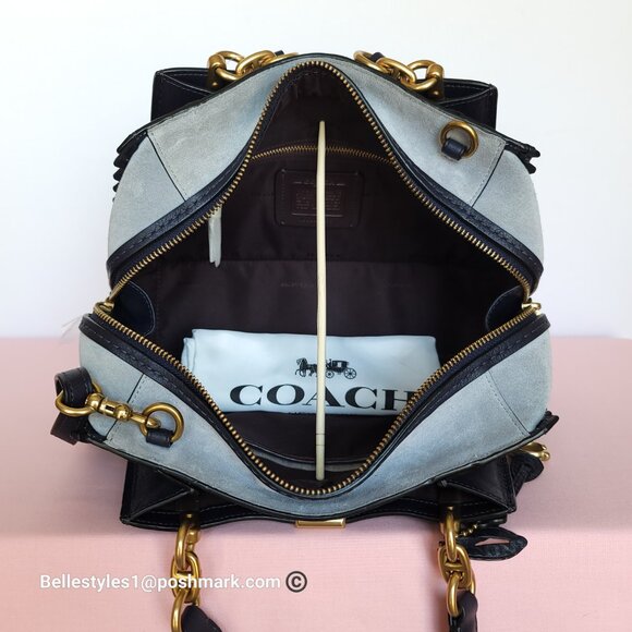 COACH Dreamer 27 Whipstitch Colorblocked Mixed Leather & Suede Satchel-Ink Multi - Picture 12 of 16